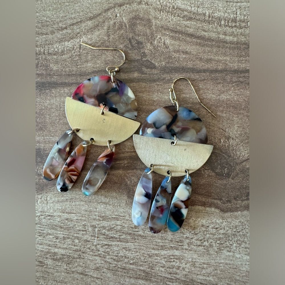 Handmade Resin Drop Earrings Multicolor Acrylic Unique Boho Abstract Artsy 80s